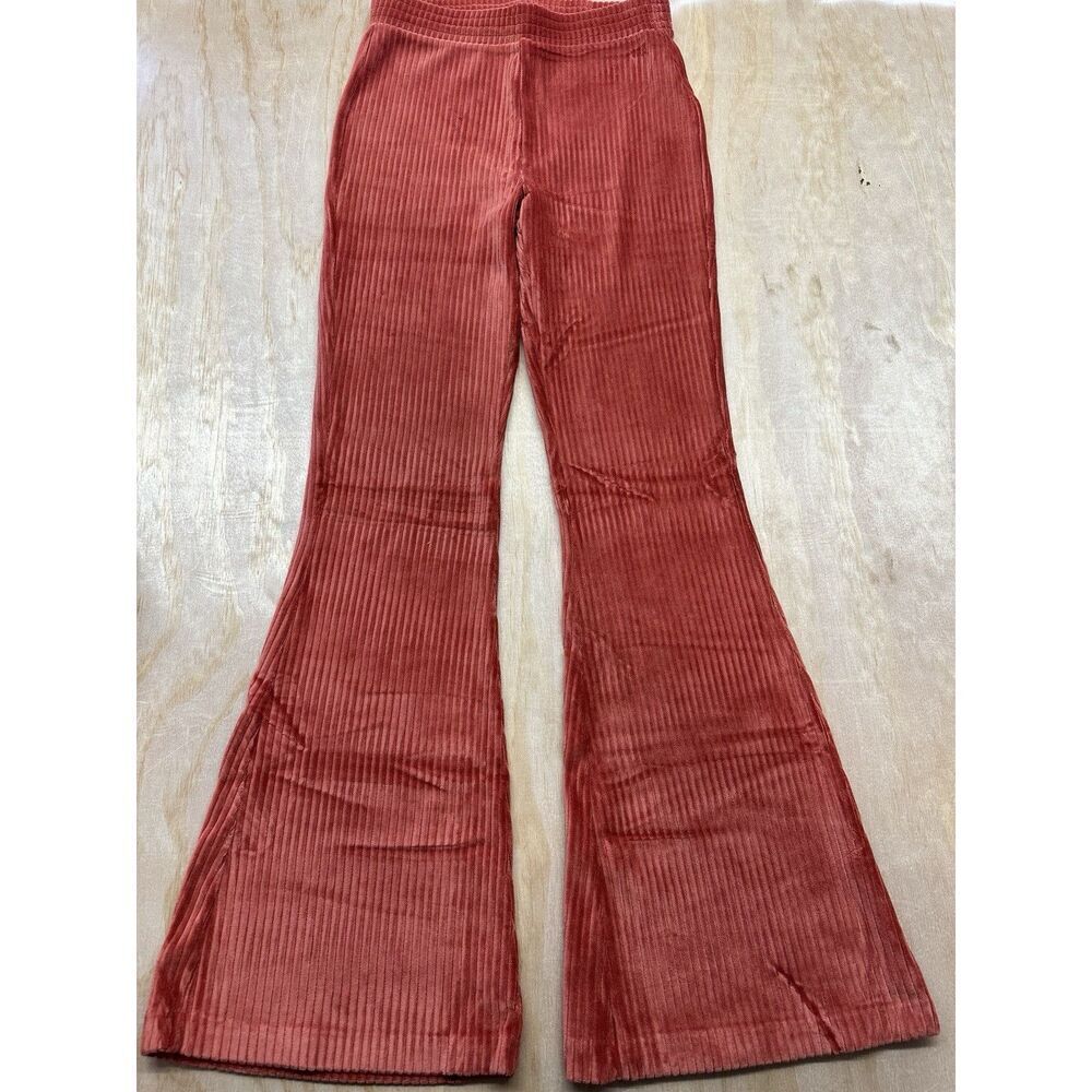 Aerie Groove On Burnt Orange Velour Ribbed‎  Flare Pants High Rise Sz S NWT